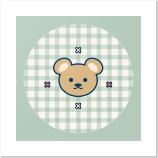 Green Gingham Bear Posters and Art